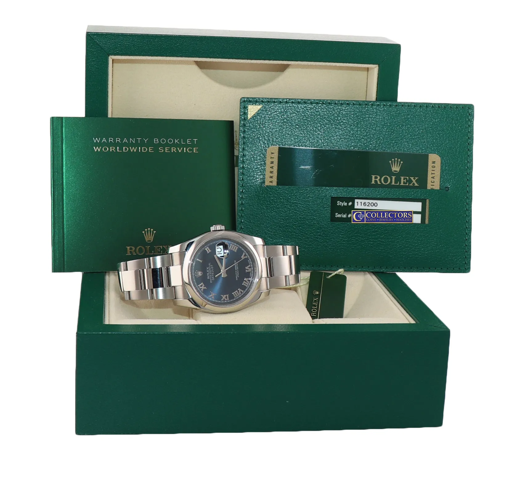 MINT PAPERS Rolex DateJust Blue Stick 116200 36mm Oyster Steel Watch Box