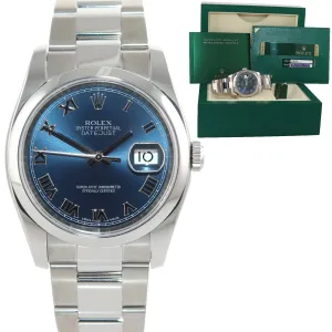 MINT PAPERS Rolex DateJust Blue Stick 116200 36mm Oyster Steel Watch Box