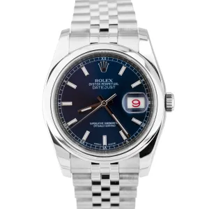 MINT Rolex DateJust Blue 36mm RED ROULETTE Steel Oyster Smooth Watch 116200
