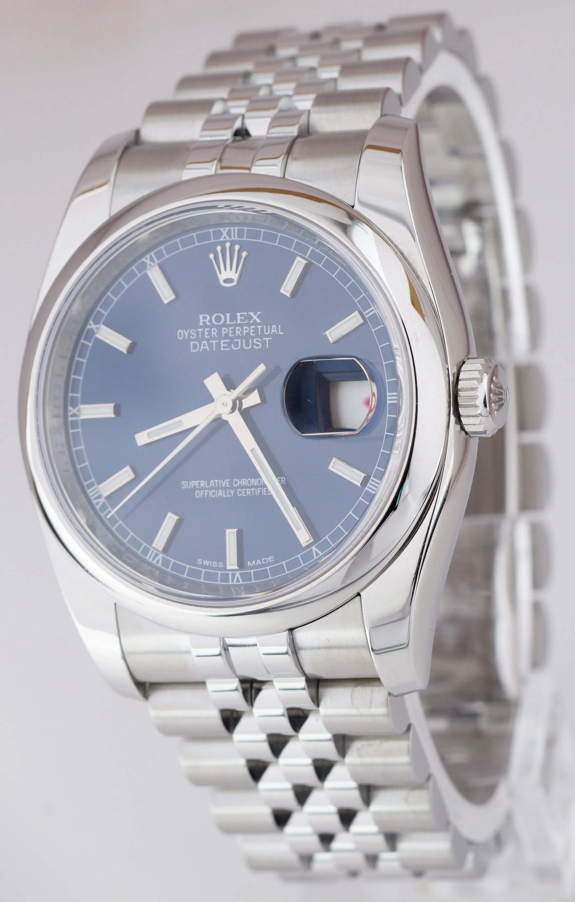 MINT Rolex DateJust Blue 36mm RED ROULETTE Steel Oyster Smooth Watch 116200