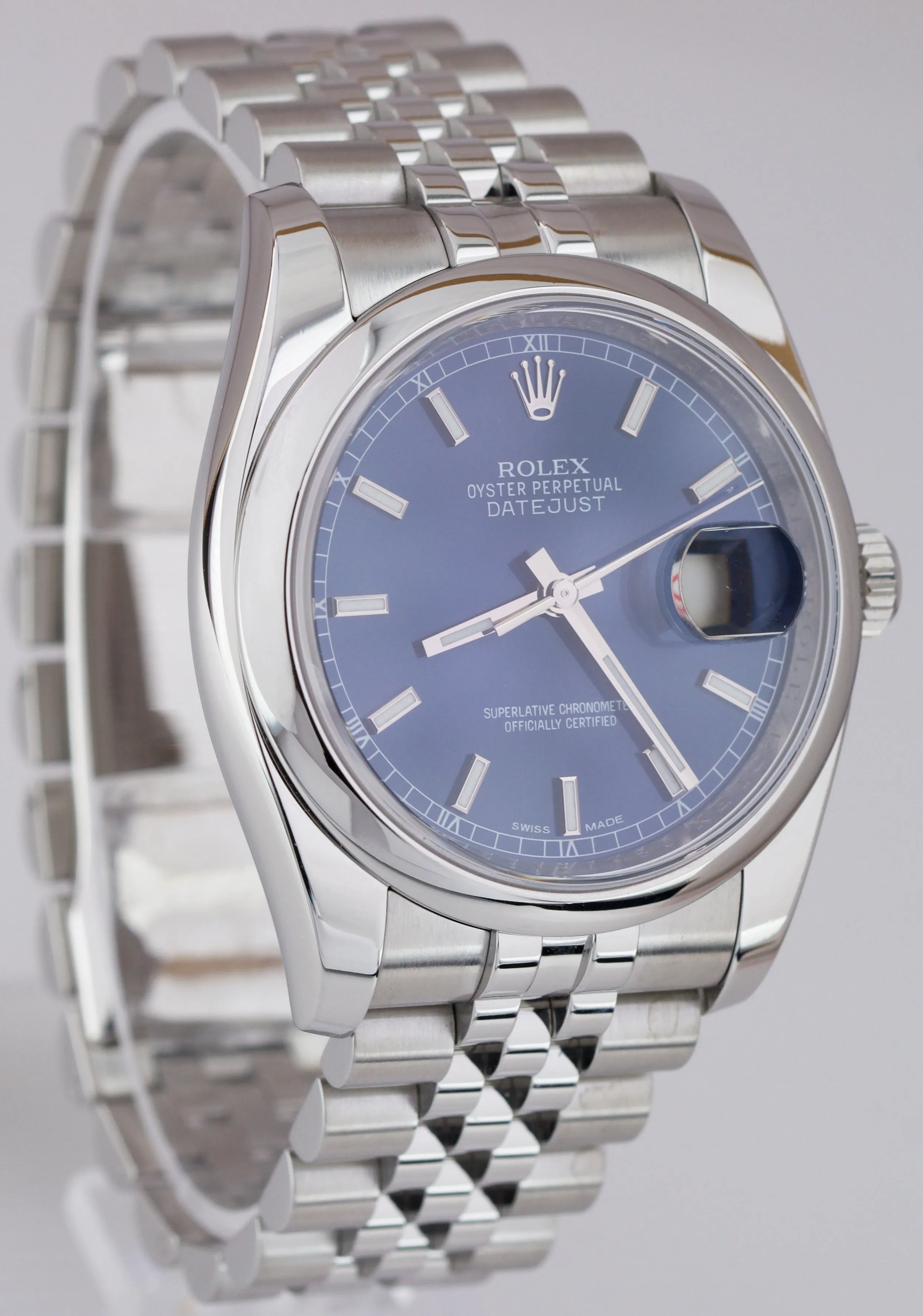 MINT Rolex DateJust Blue 36mm RED ROULETTE Steel Oyster Smooth Watch 116200