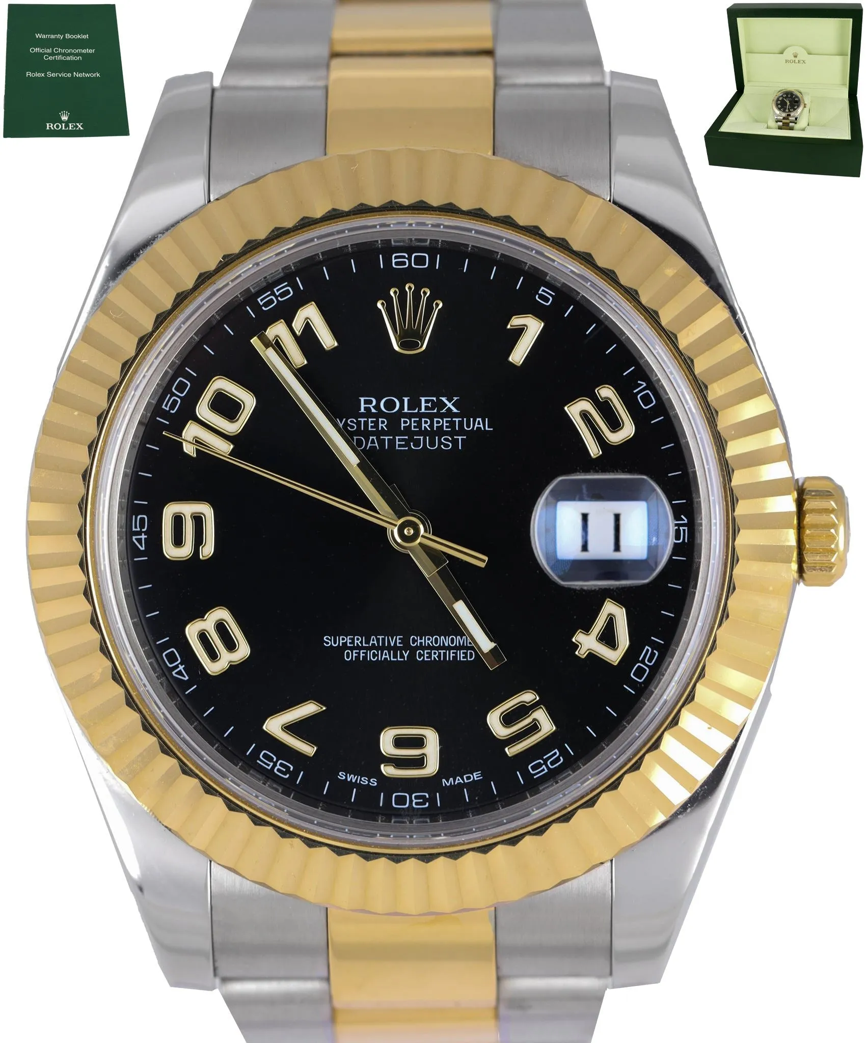 MINT Rolex Datejust II 41mm Black Two-Tone Yellow Gold Steel Watch 116333 BOX