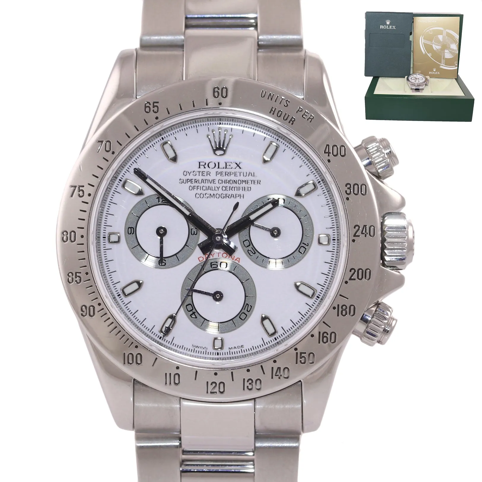 MINT Rolex Daytona Cosmograph 116520 White Dial Steel 40mm Chrono Watch Box