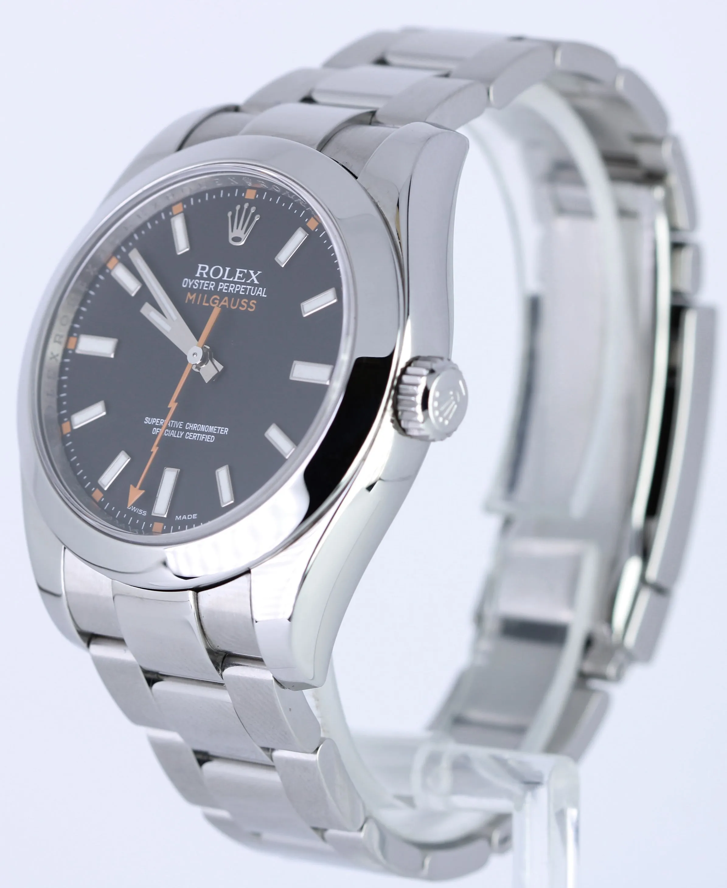 MINT Rolex Milgauss 116400 Black Anti-Magnetic Stainless Steel Oyster 40mm Watch