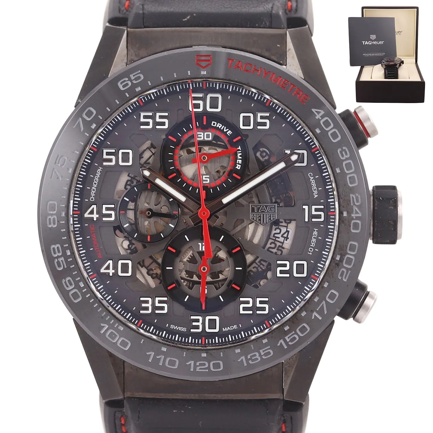 MINT TAG Heuer Chronograph Carrera 01 Calibre CAR2A1H Black PVD 45mm Date Watch