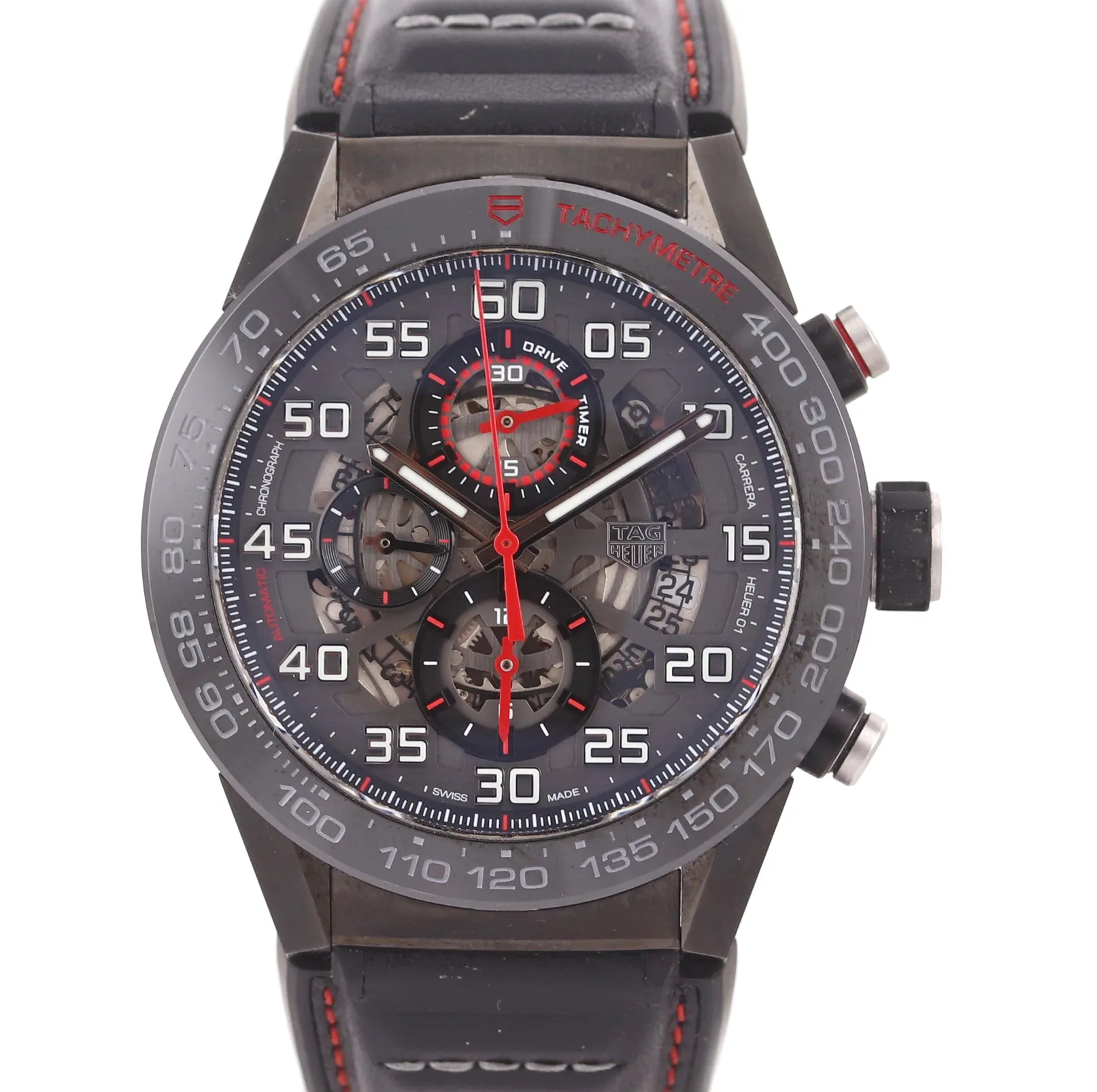 MINT TAG Heuer Chronograph Carrera 01 Calibre CAR2A1H Black PVD 45mm Date Watch