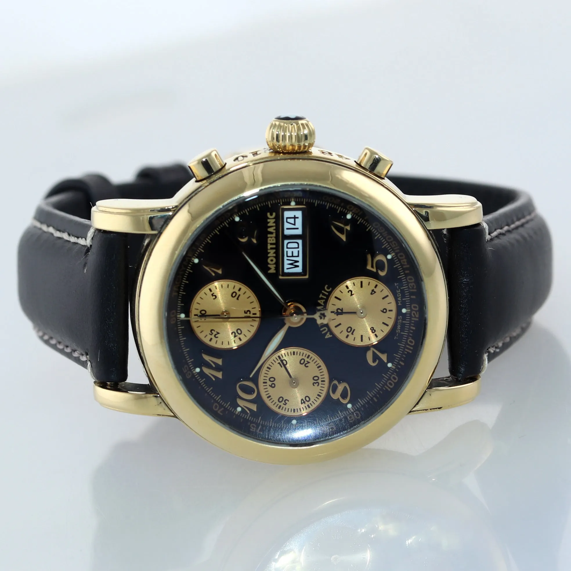Montblanc Meisterstuck Star 7000 Black Day Date 18k Gold Chronograph 37mm Watch