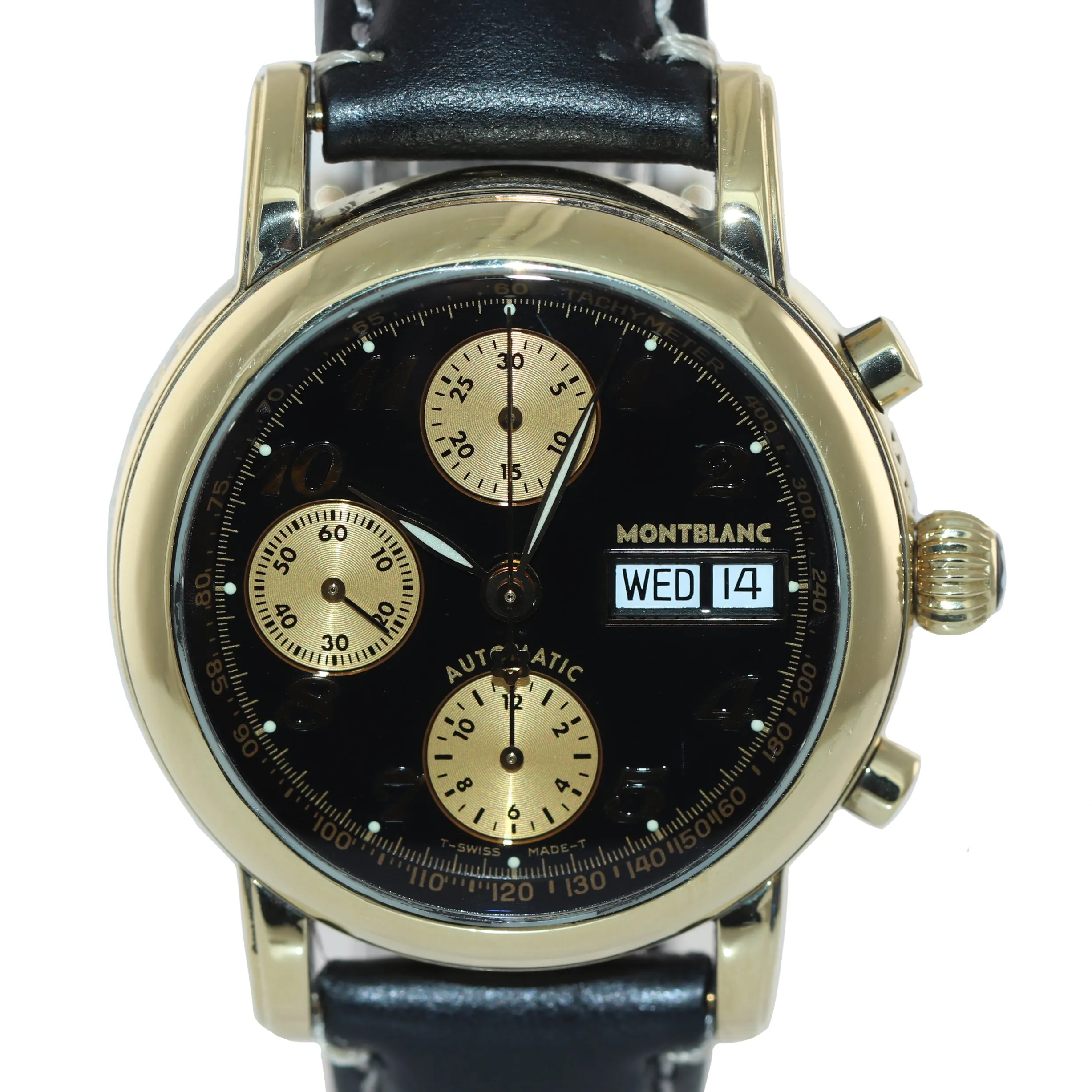 Montblanc Meisterstuck Star 7000 Black Day Date 18k Gold Chronograph 37mm Watch