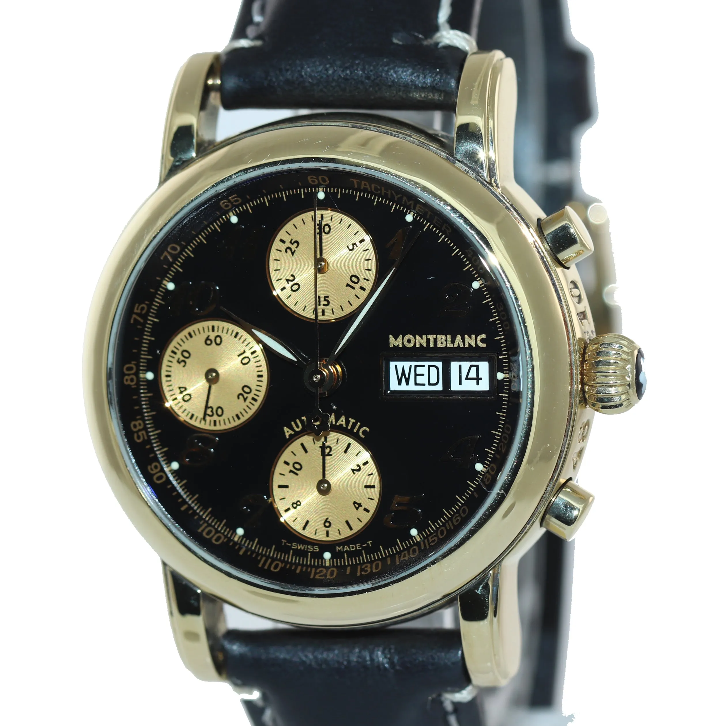 Montblanc Meisterstuck Star 7000 Black Day Date 18k Gold Chronograph 37mm Watch