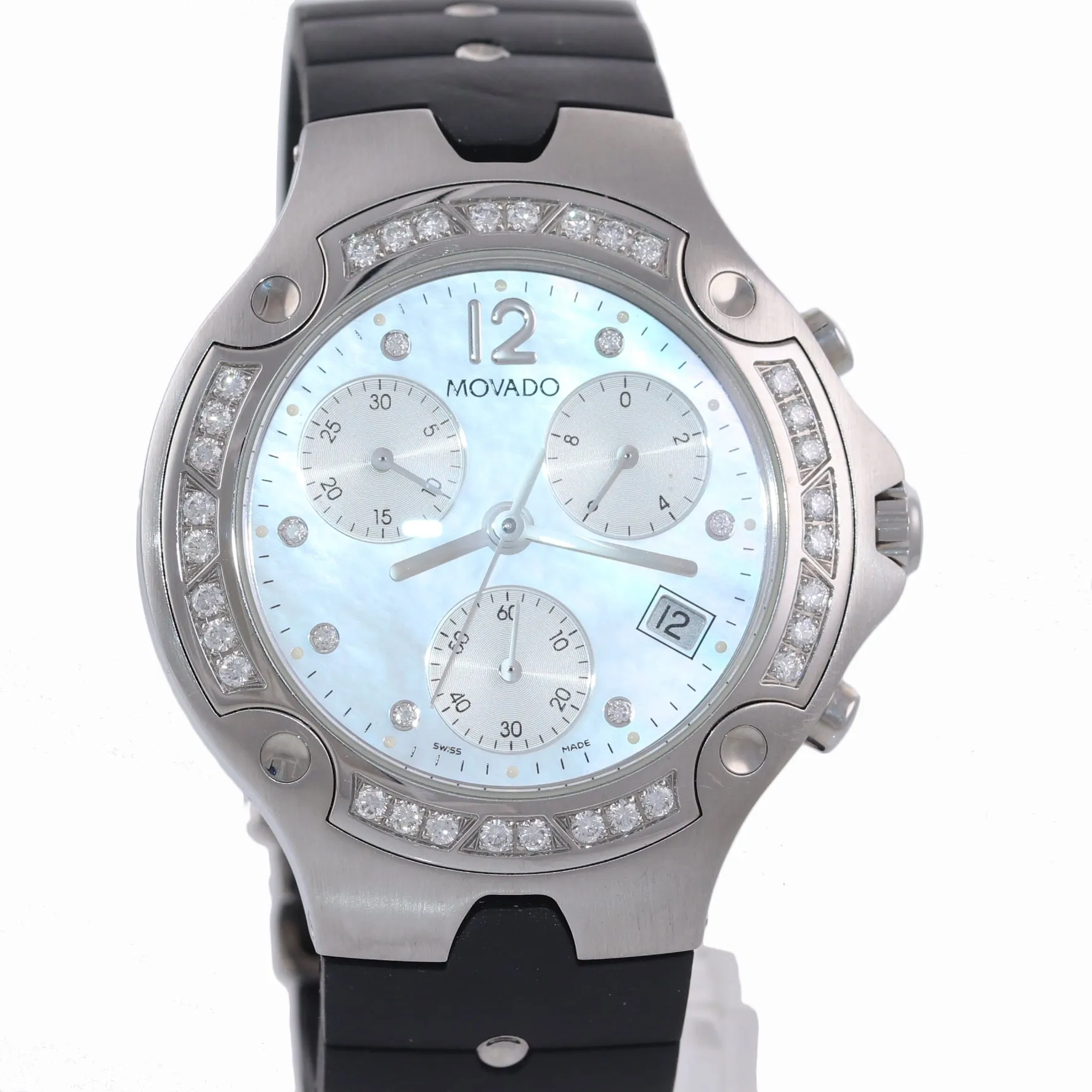 Movado SE 84 C5 1892 S MOP Diamond Steel Quartz Chronograph 39mm Date Watch