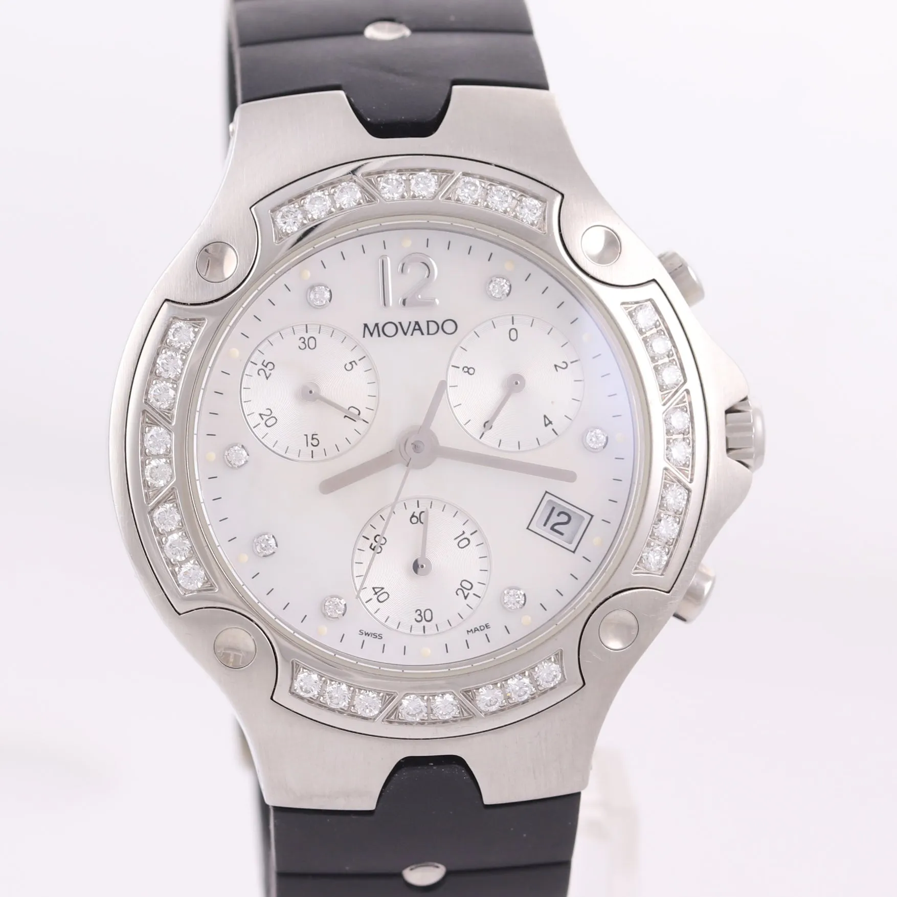 Movado SE 84 C5 1892 S MOP Diamond Steel Quartz Chronograph 39mm Date Watch