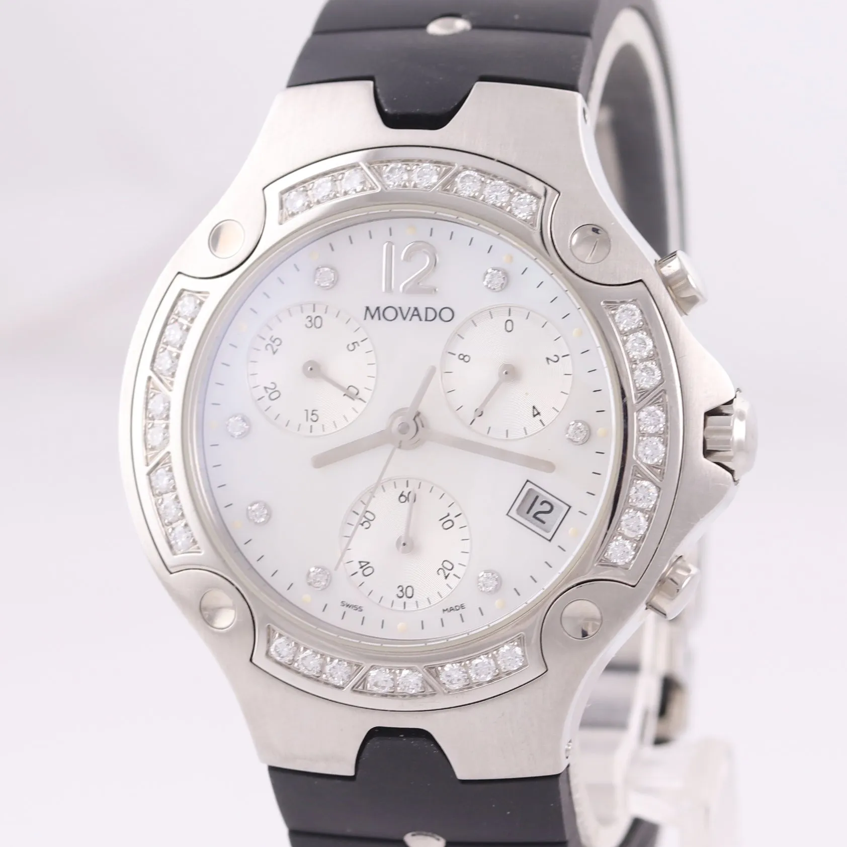 Movado SE 84 C5 1892 S MOP Diamond Steel Quartz Chronograph 39mm Date Watch
