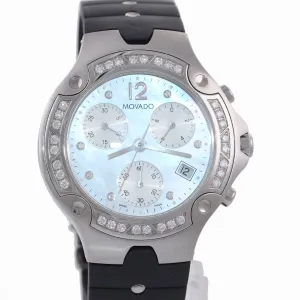 Movado SE 84 C5 1892 S MOP Diamond Steel Quartz Chronograph 39mm Date Watch