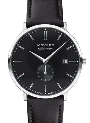 Movado SILHOUETTE 3650130 Black leather strap/Black with Arabic index 40mm Unisex Watch