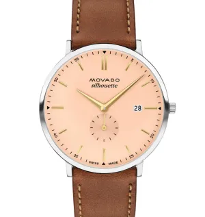 Movado SILHOUETTE 3650188 Cognac Leather strap/Salmon with Arabic index with index 40mm Unisex Watch