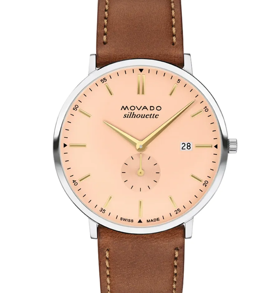 Movado SILHOUETTE 3650188 Cognac Leather strap/Salmon with Arabic index with index 40mm Unisex Watch