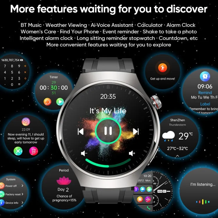 MT200 1.43 inch AMOLED IP67 Steel Band Smart Call Watch, Support ECG(Silver)