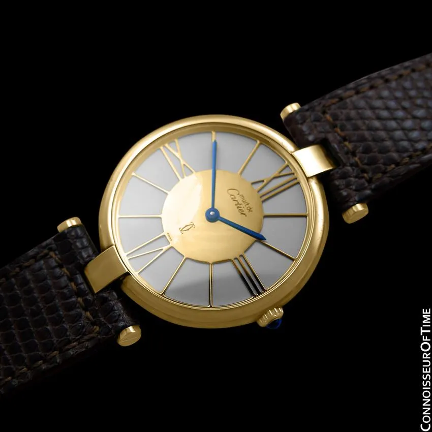 Must De Cartier Vendome Mens Midsize Unisex Vermeil 18K Gold Over Sterling Silver Watch - Boxes & Papers