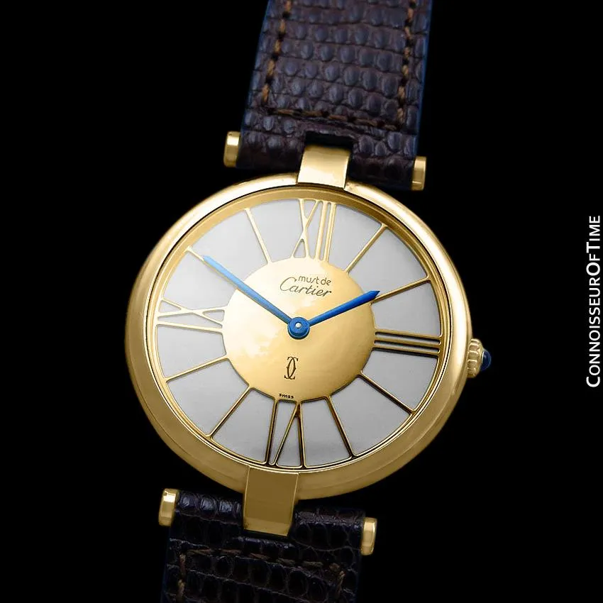 Must De Cartier Vendome Mens Midsize Unisex Vermeil 18K Gold Over Sterling Silver Watch - Boxes & Papers