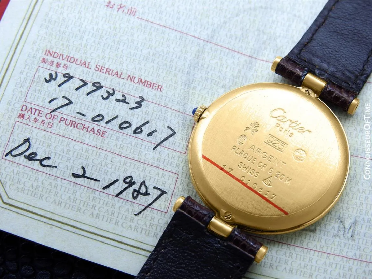 Must De Cartier Vendome Mens Midsize Unisex Vermeil 18K Gold Over Sterling Silver Watch - Boxes & Papers
