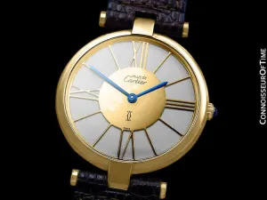 Must De Cartier Vendome Mens Midsize Unisex Vermeil 18K Gold Over Sterling Silver Watch - Boxes & Papers