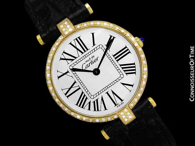 Must De Cartier Vendome Mens Midsize Unisex Vermeil Watch - 18K Gold Over Sterling Silver & Diamonds