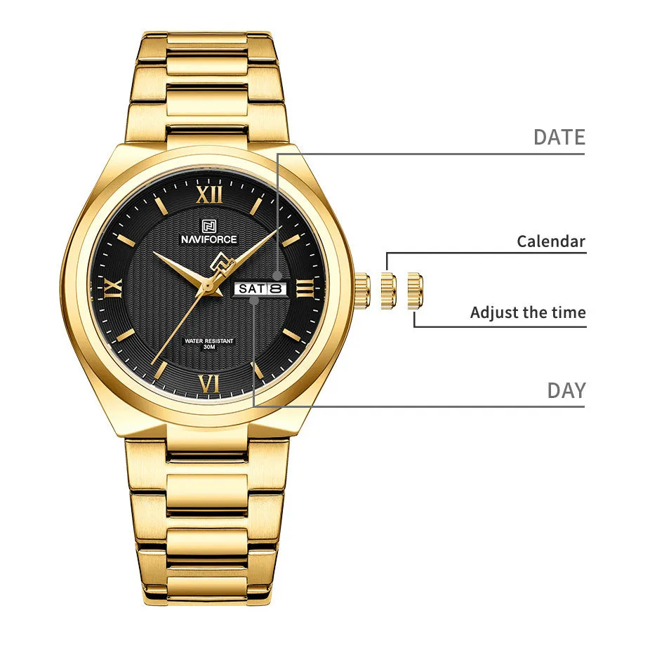 NAVIFORCE 8030 Fashion Business Date Quartz Waterproof Military Stainless Steel Men's Watch