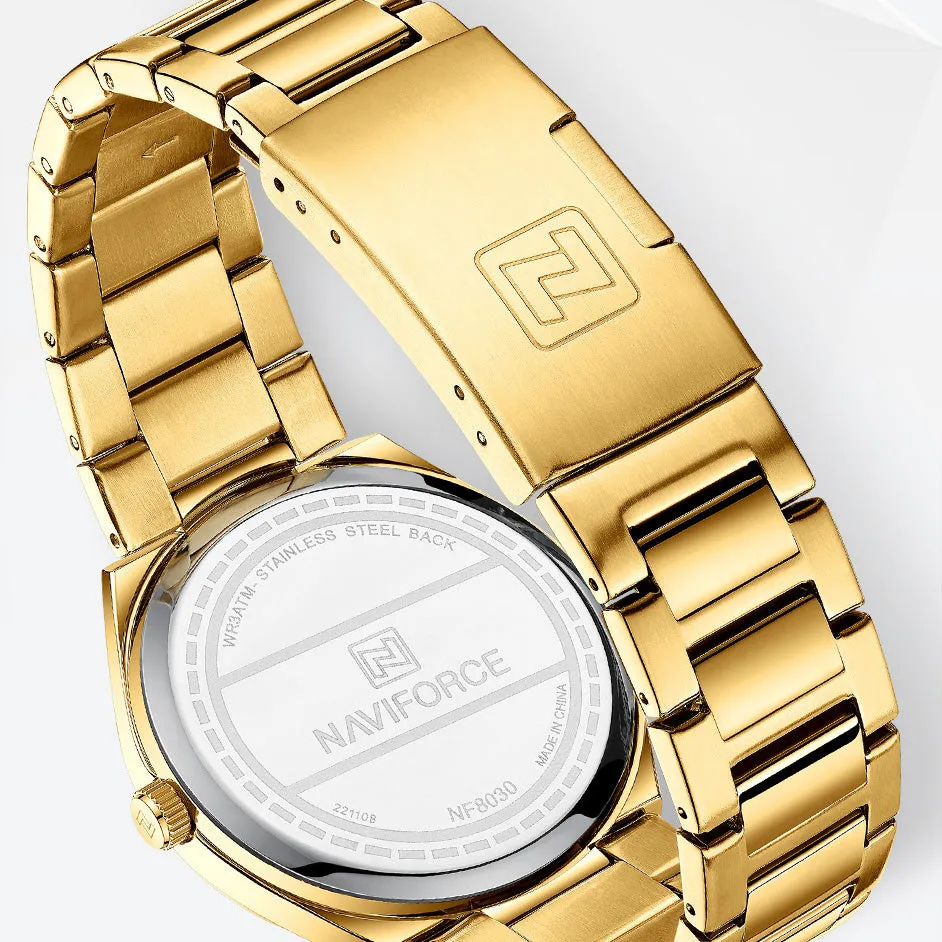 NAVIFORCE 8030 Fashion Business Date Quartz Waterproof Military Stainless Steel Men's Watch
