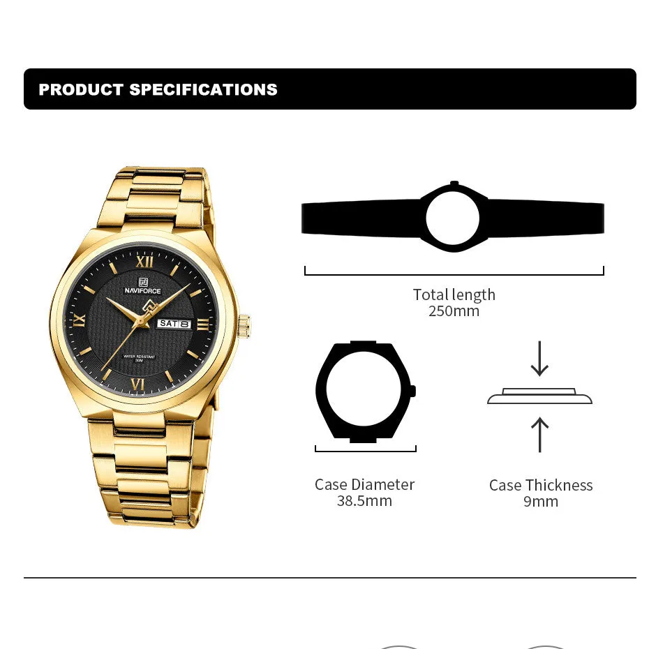 NAVIFORCE 8030 Fashion Business Date Quartz Waterproof Military Stainless Steel Men's Watch