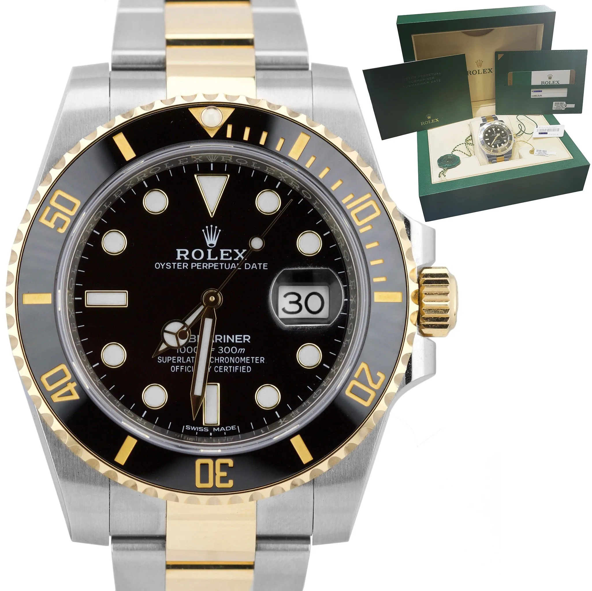 NEW 2019 Rolex Submariner Ceramic 116613 N LN Two-Tone Gold Black Dive Watch