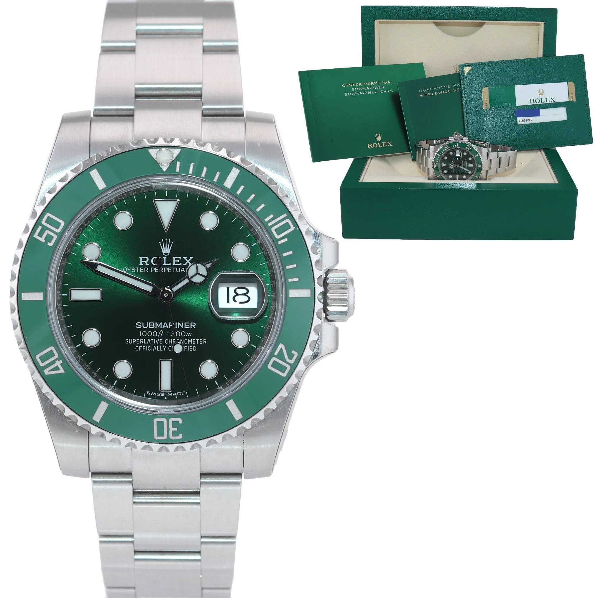 NEW 2020 STICKERS PAPERS Rolex submariner Hulk 116610LV Green Ceramic Watch