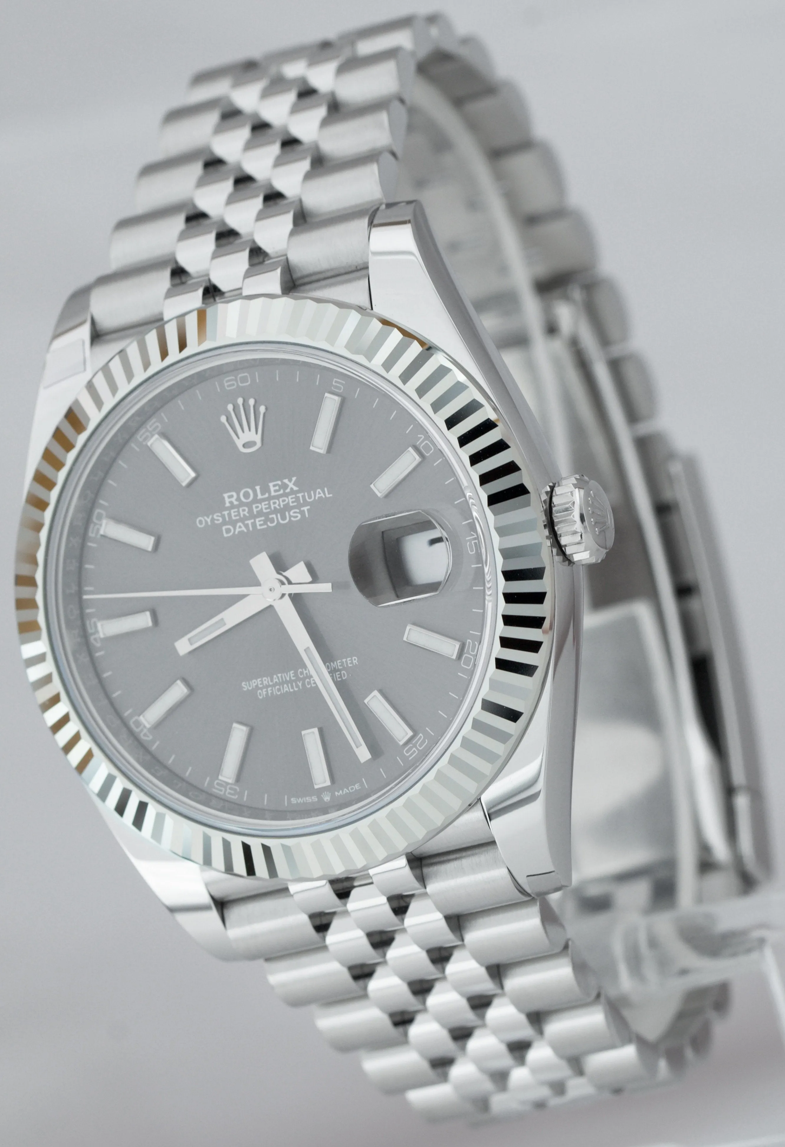 NEW 2021 Rolex DateJust 41 Rhodium Gray Stainless Steel JUBILEE Watch 126334