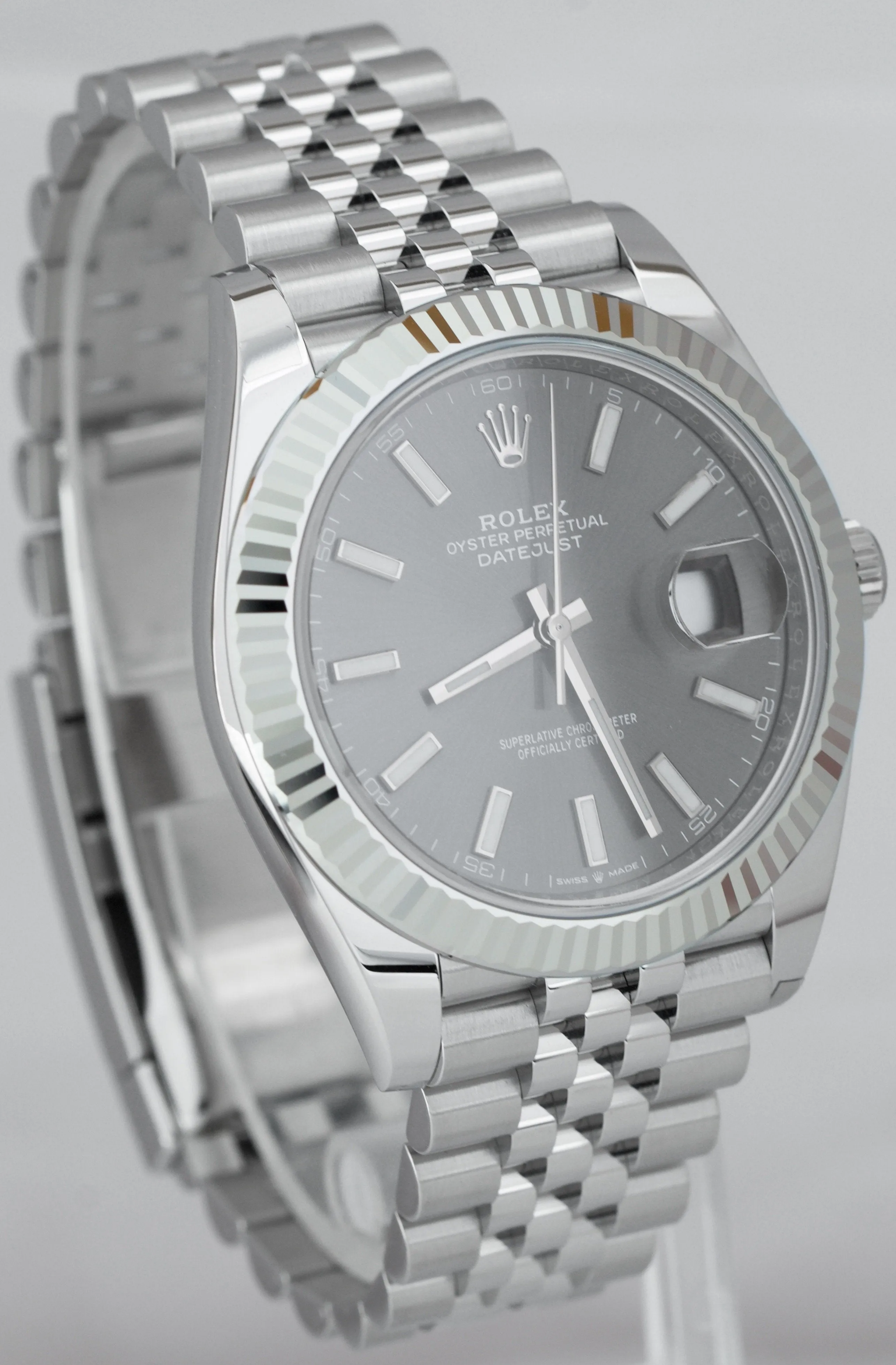 NEW 2021 Rolex DateJust 41 Rhodium Gray Stainless Steel JUBILEE Watch 126334