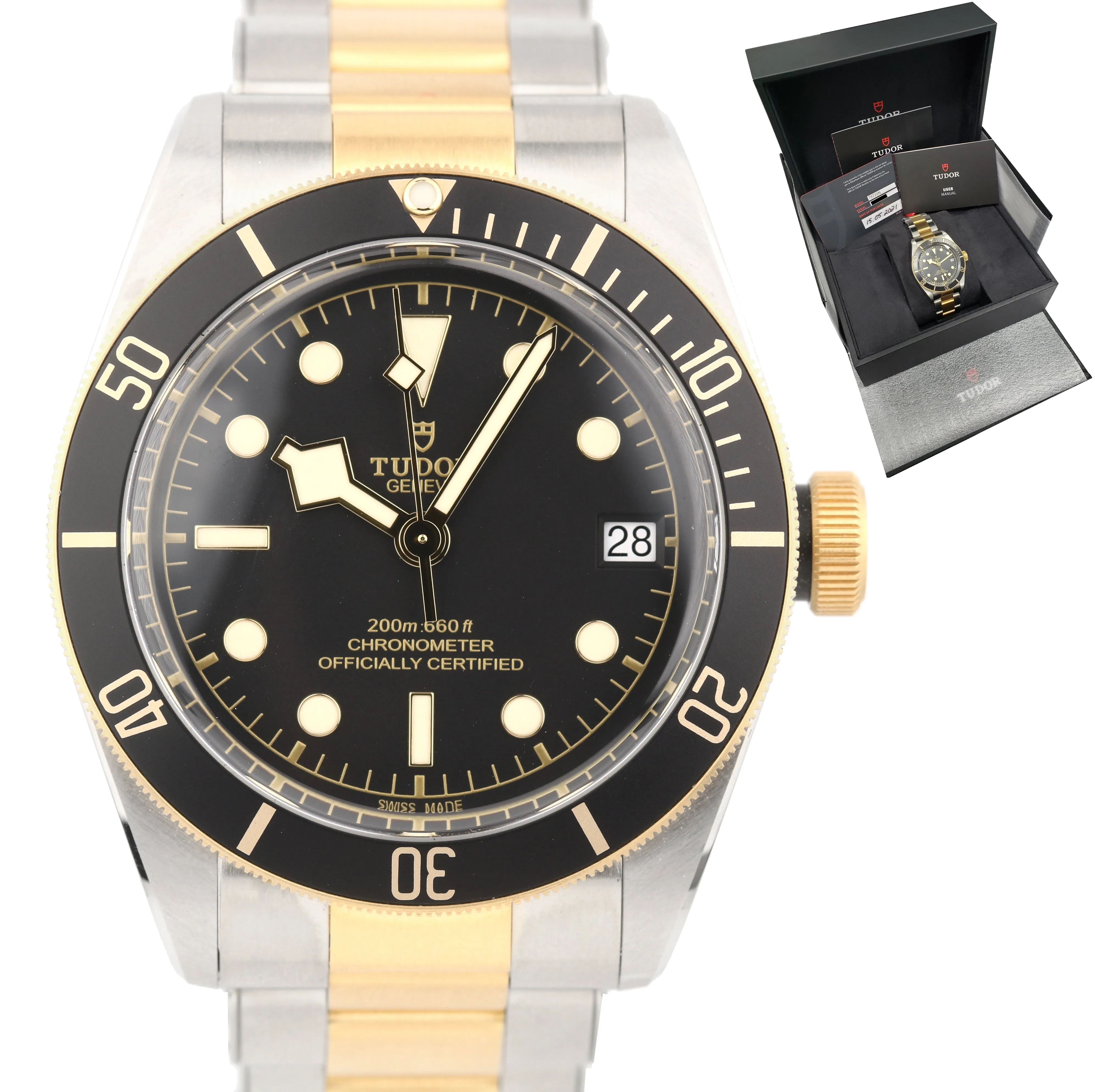 NEW 2021 Tudor Black Bay Heritage Two-Tone Stainless Black 41mm Watch 79733