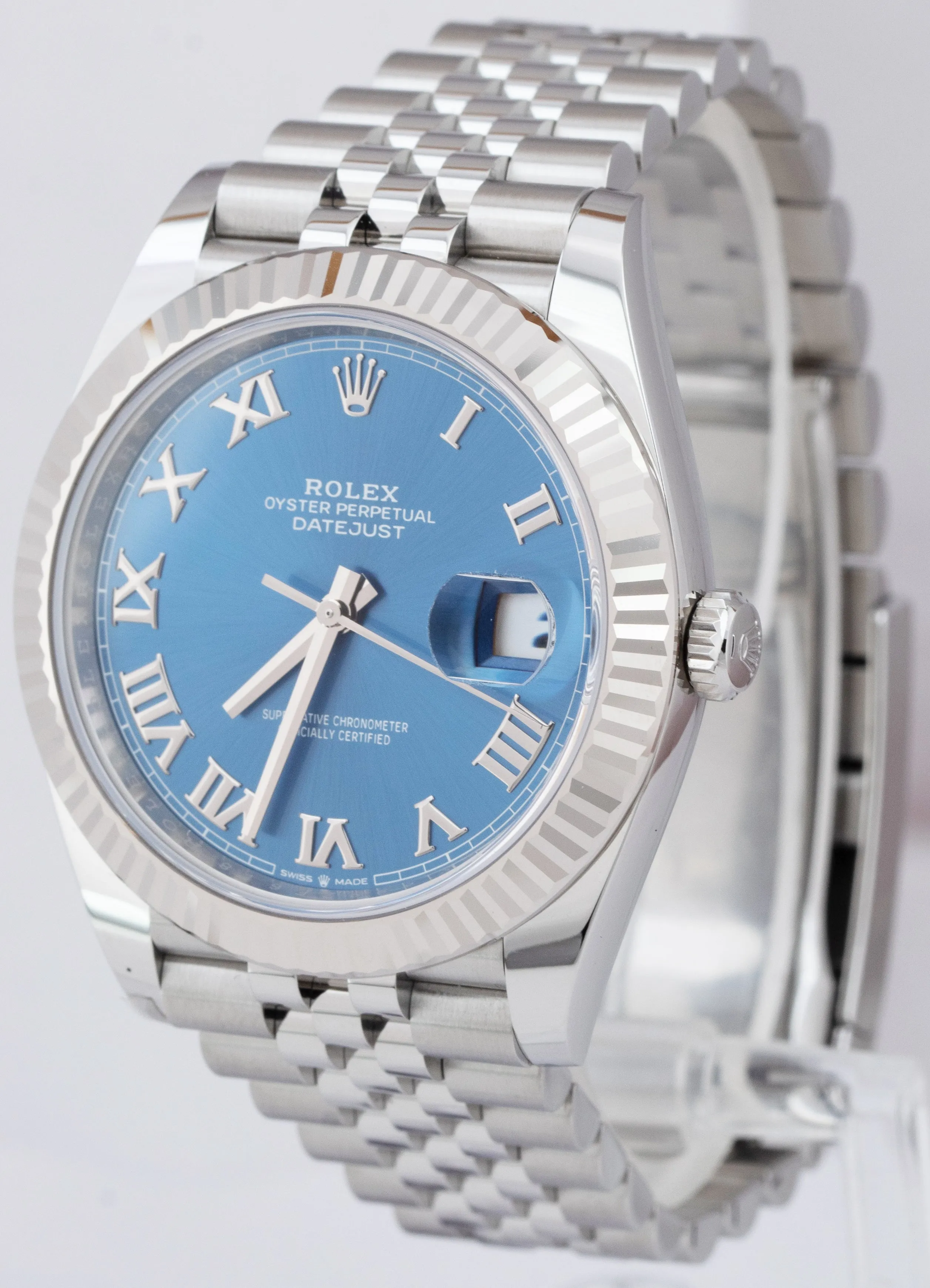 NEW 2023 PAPERS Rolex DateJust 41 Azzurro Blue Roman JUBILEE Fluted 126334 B P