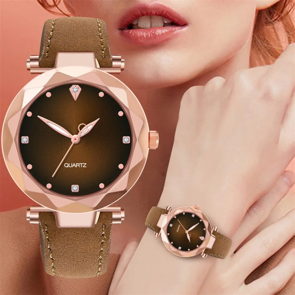 New Hot Sale Ladies Watch Women's Casual Leather Crystal Dial Quartz Wrist Watches Relogio Feminino Clock Gift For Women 3