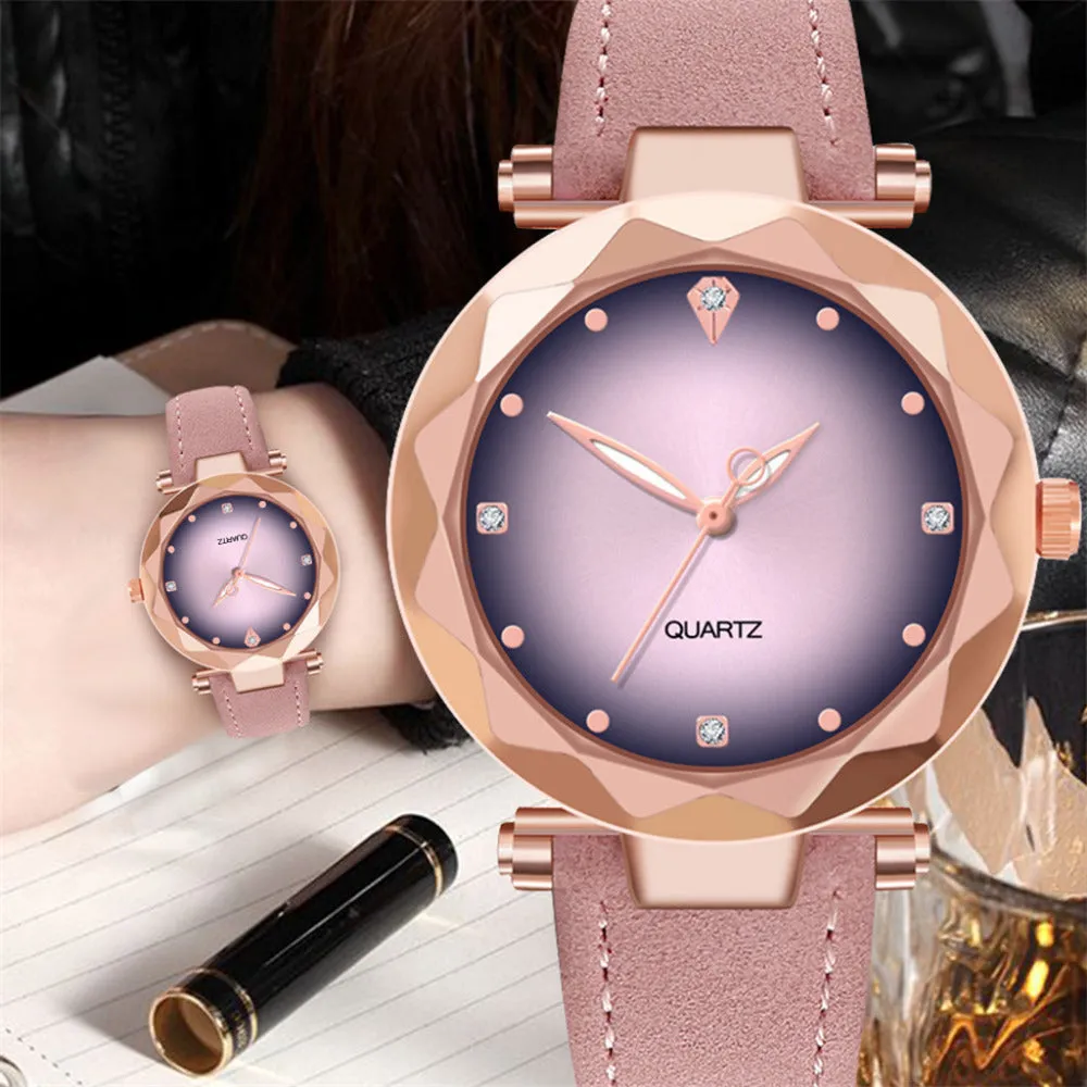 New Hot Sale Ladies Watch Women's Casual Leather Crystal Dial Quartz Wrist Watches Relogio Feminino Clock Gift For Women 3