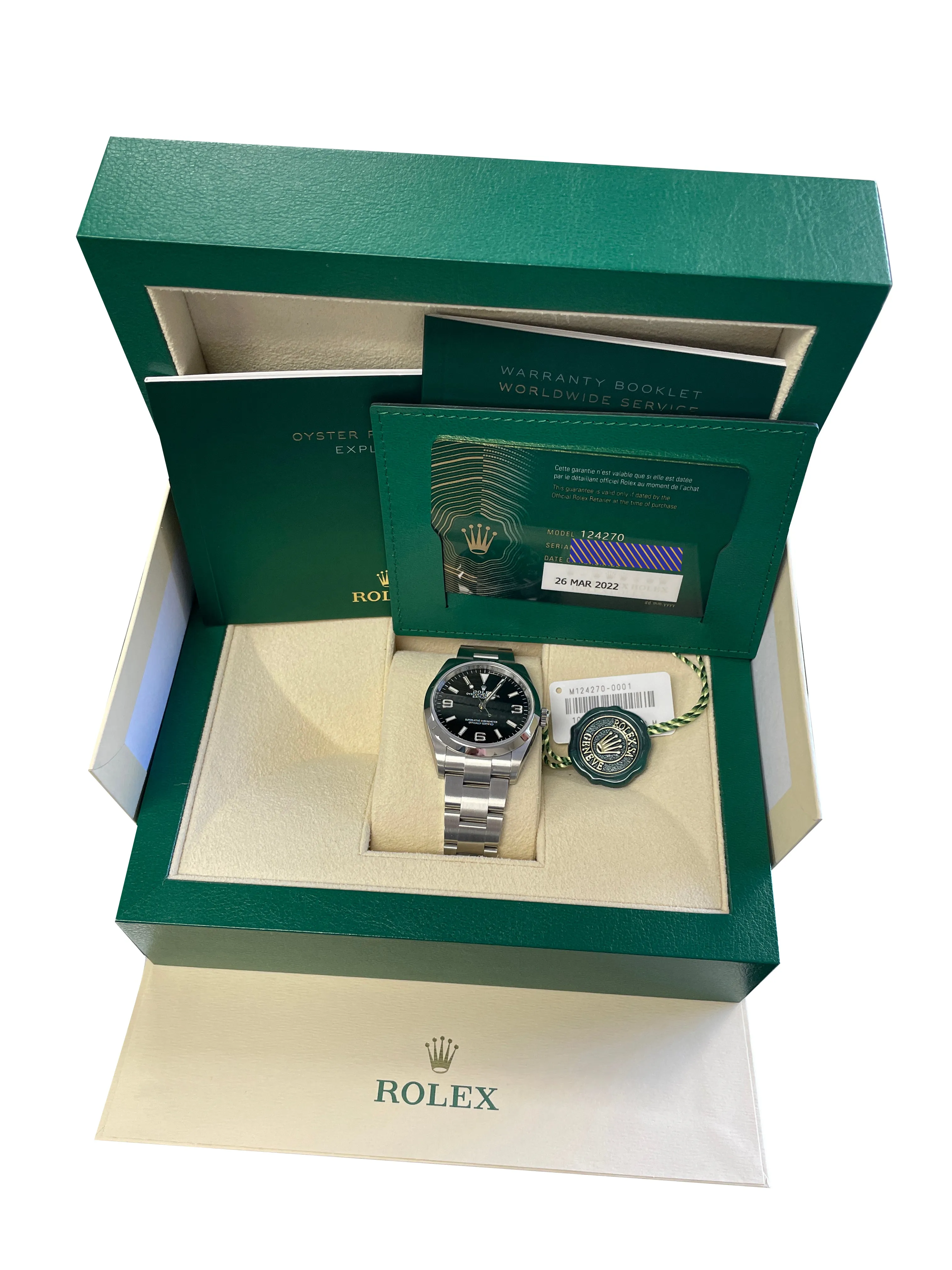 NEW MAR 2022 STICKERED Rolex Explorer I Black 36mm Stainless Oyster Watch 124270