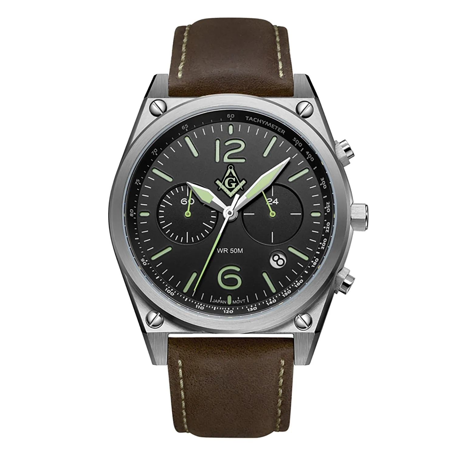 New Men's Stainless Steel Master Mason Masonic Chronograph Watch, 44mm