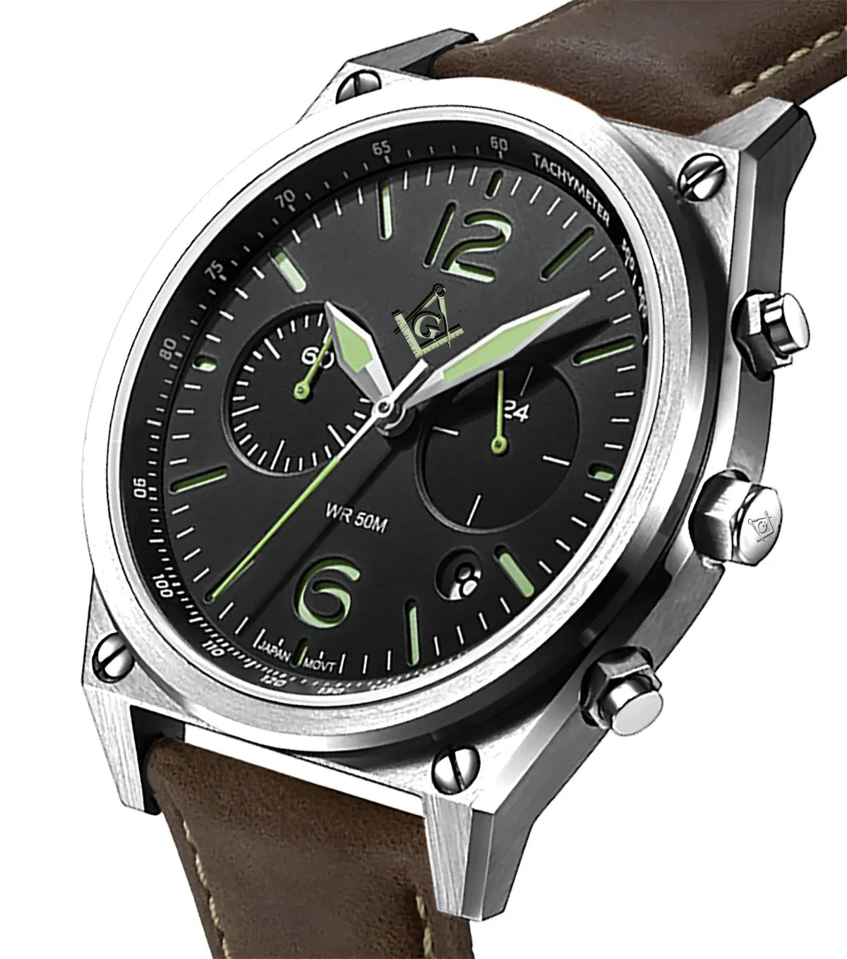 New Men's Stainless Steel Master Mason Masonic Chronograph Watch, 44mm