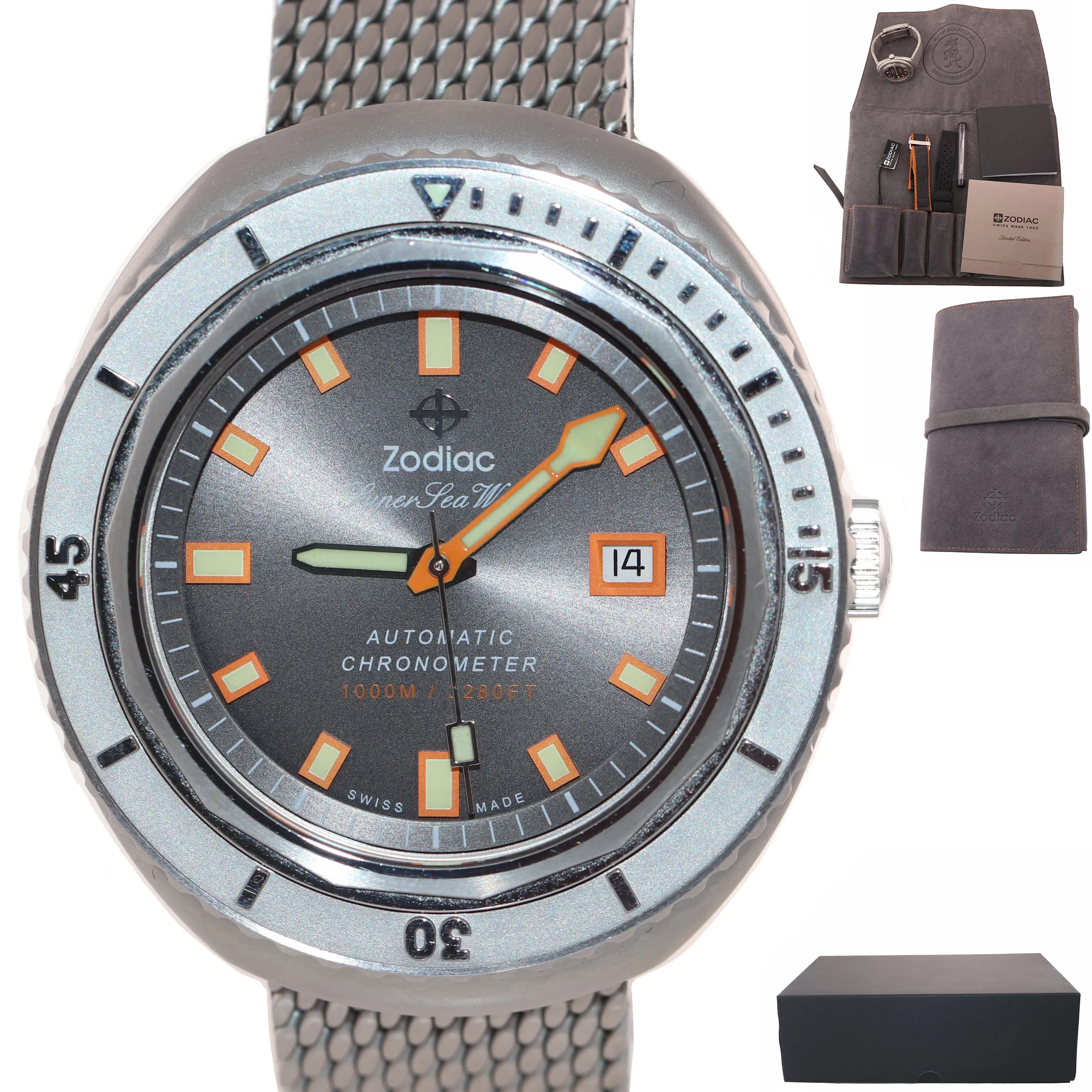 NEW PAPERS Zodiac Super Sea Wolf 68 50th Anniversary 44mm ZO9507 Steel Watch