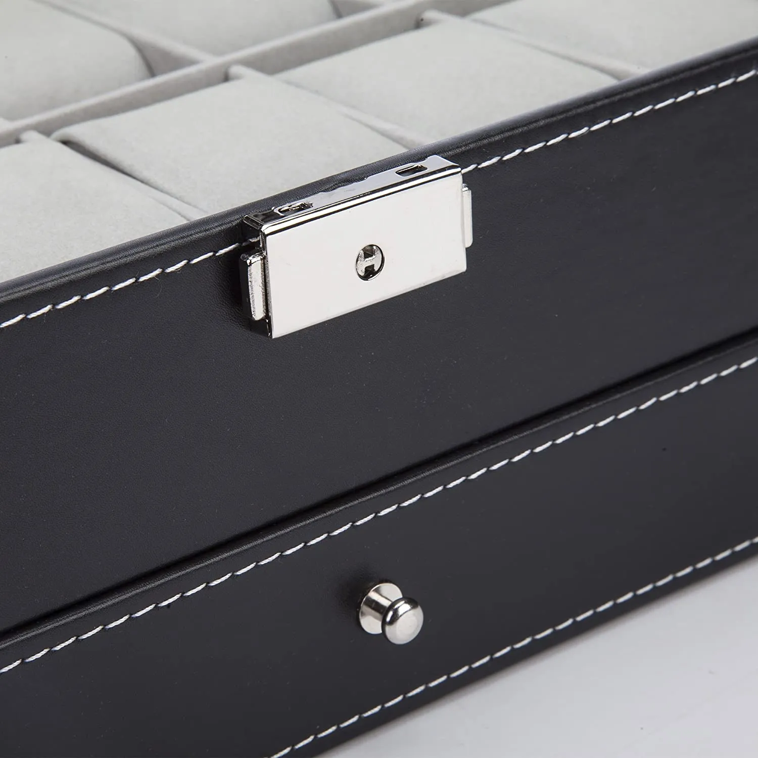 New Readaeer Black Leather Watch Box Jewelry Display Case with Drawer, Jewelry Box for Men & Women (12 Slots with 2 Layers)