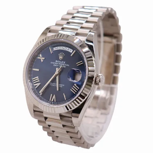 NEW Rolex Men's Day-Date White Gold 40mm Blue Roman Dial Watch Ref# 228239