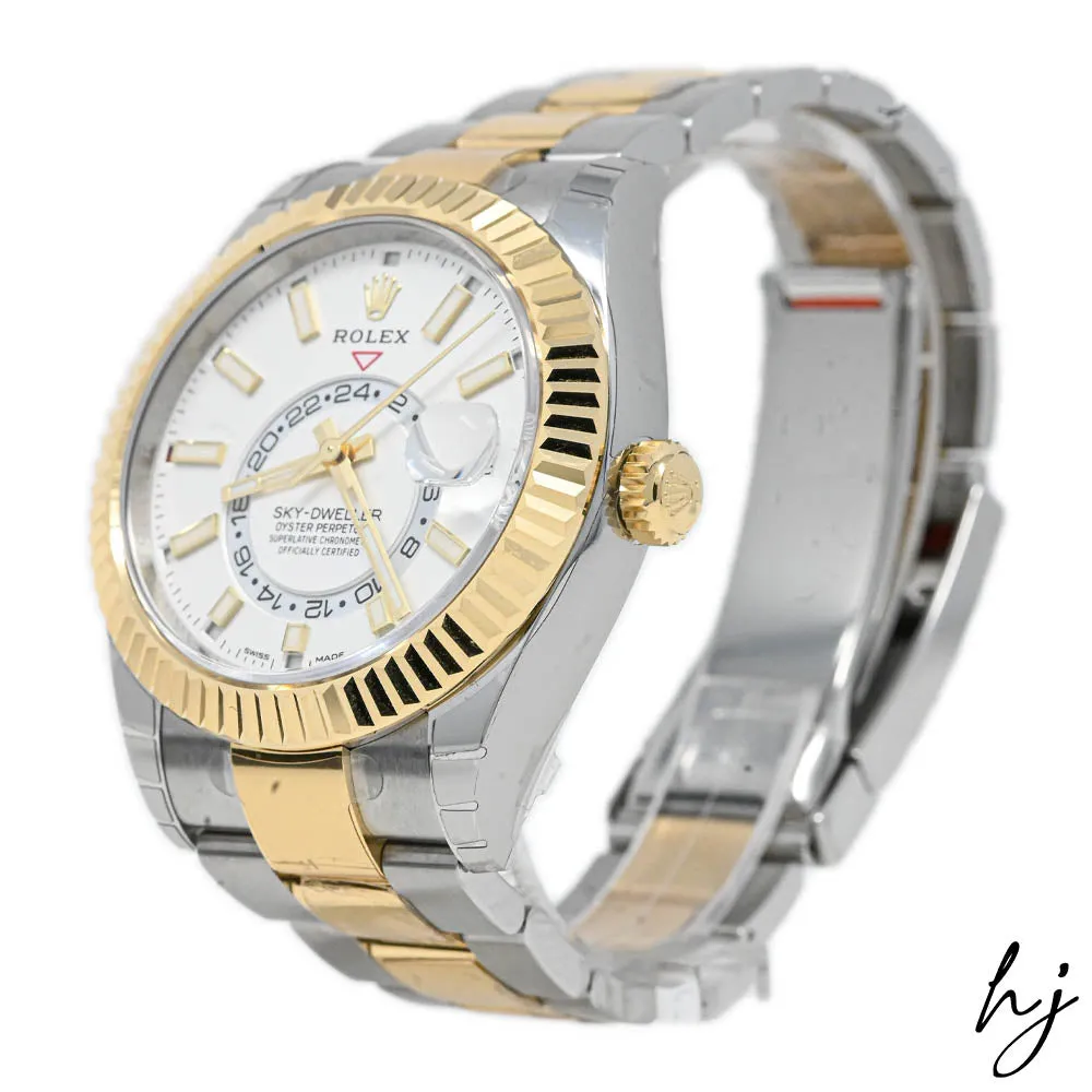 New! Rolex Men's Sky-Dweller 18K Yellow Gold & Steel 42mm White Stick Dial Watch Reference #: 326933