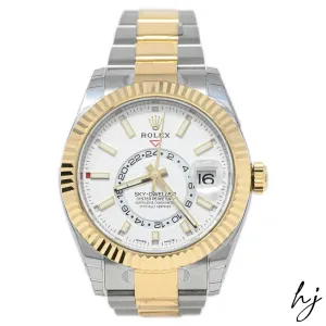 New! Rolex Men's Sky-Dweller 18K Yellow Gold & Steel 42mm White Stick Dial Watch Reference #: 326933
