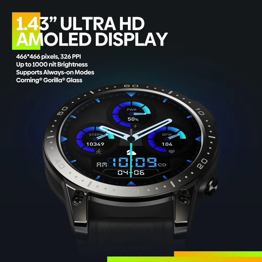 New Zeblaze Ares 3 Pro Smart Watch Ultra HD AMOLED Display Voice Calling 100  Sports Modes 24H Health Monitor Smartwatch for Men