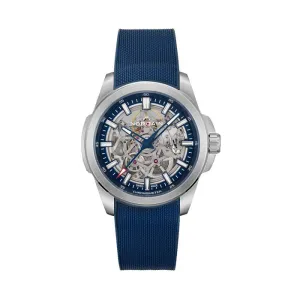 NORQAIN 42mm Independence Skeleton Automatic Watch in Stainless Steel, Blue with Rubber Strap