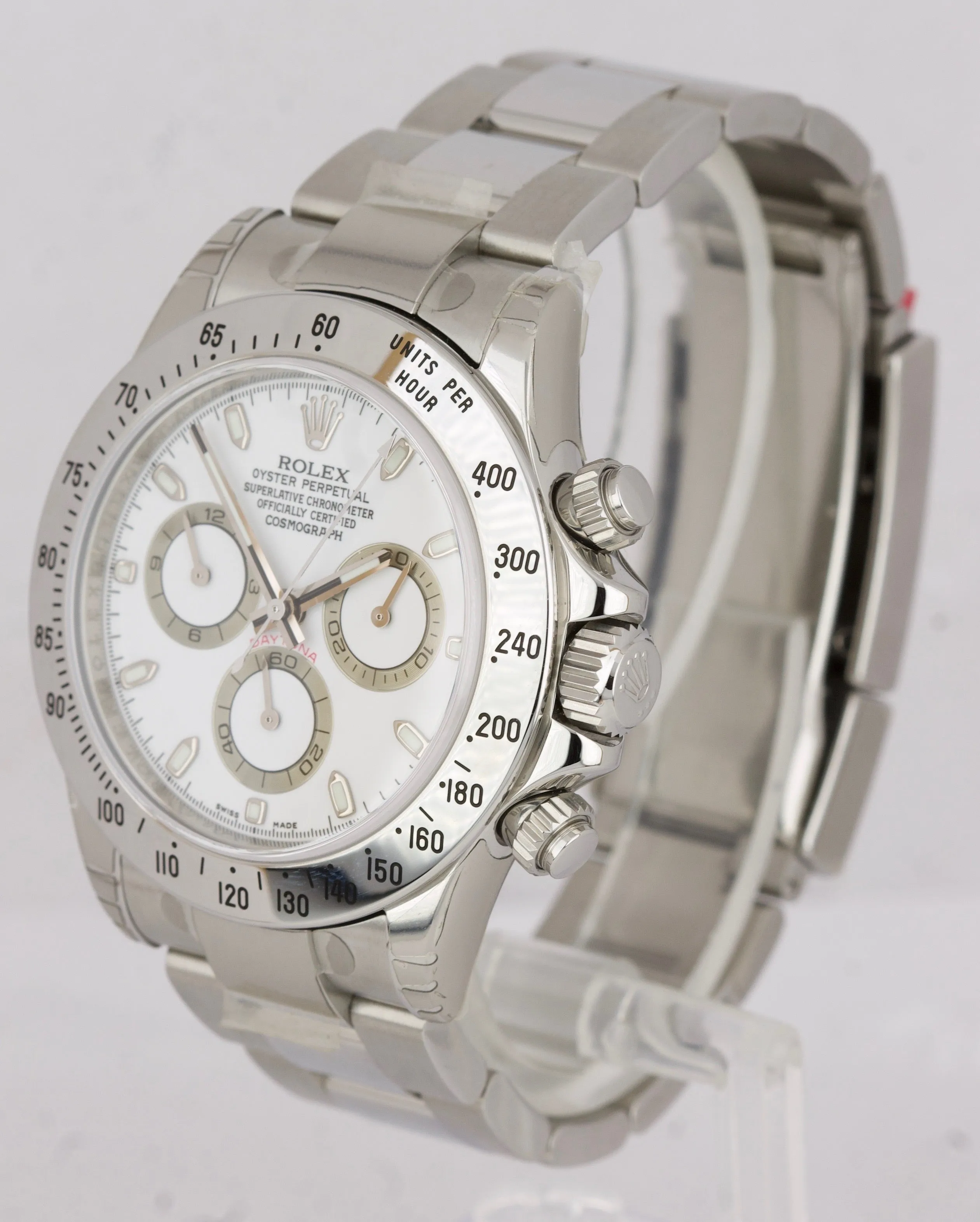 NOS BRAND NEW STICKERS Rolex Daytona White 116520 40mm REHAUT FAT BUCKLE Watch