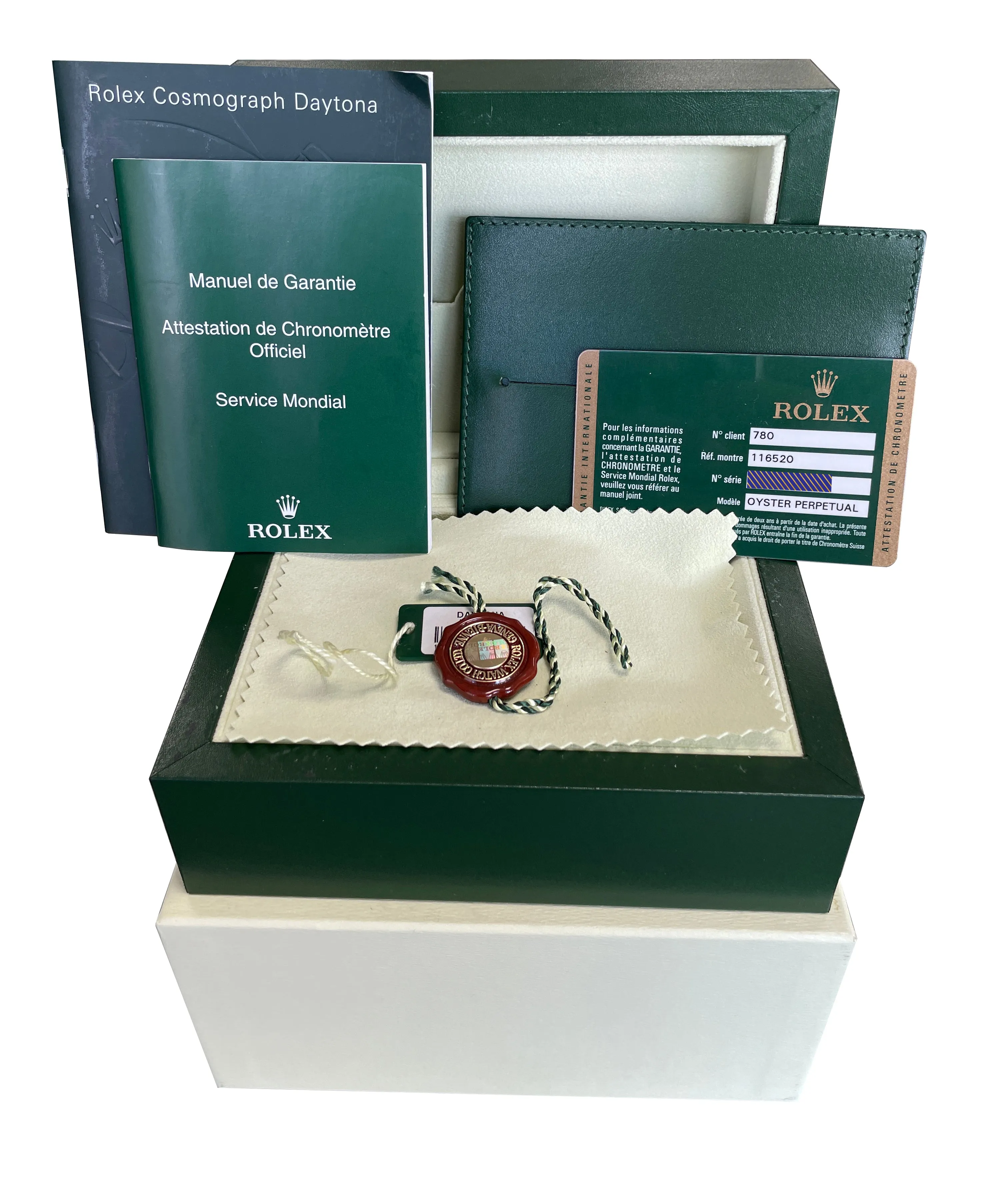 NOS BRAND NEW STICKERS Rolex Daytona White 116520 40mm REHAUT FAT BUCKLE Watch