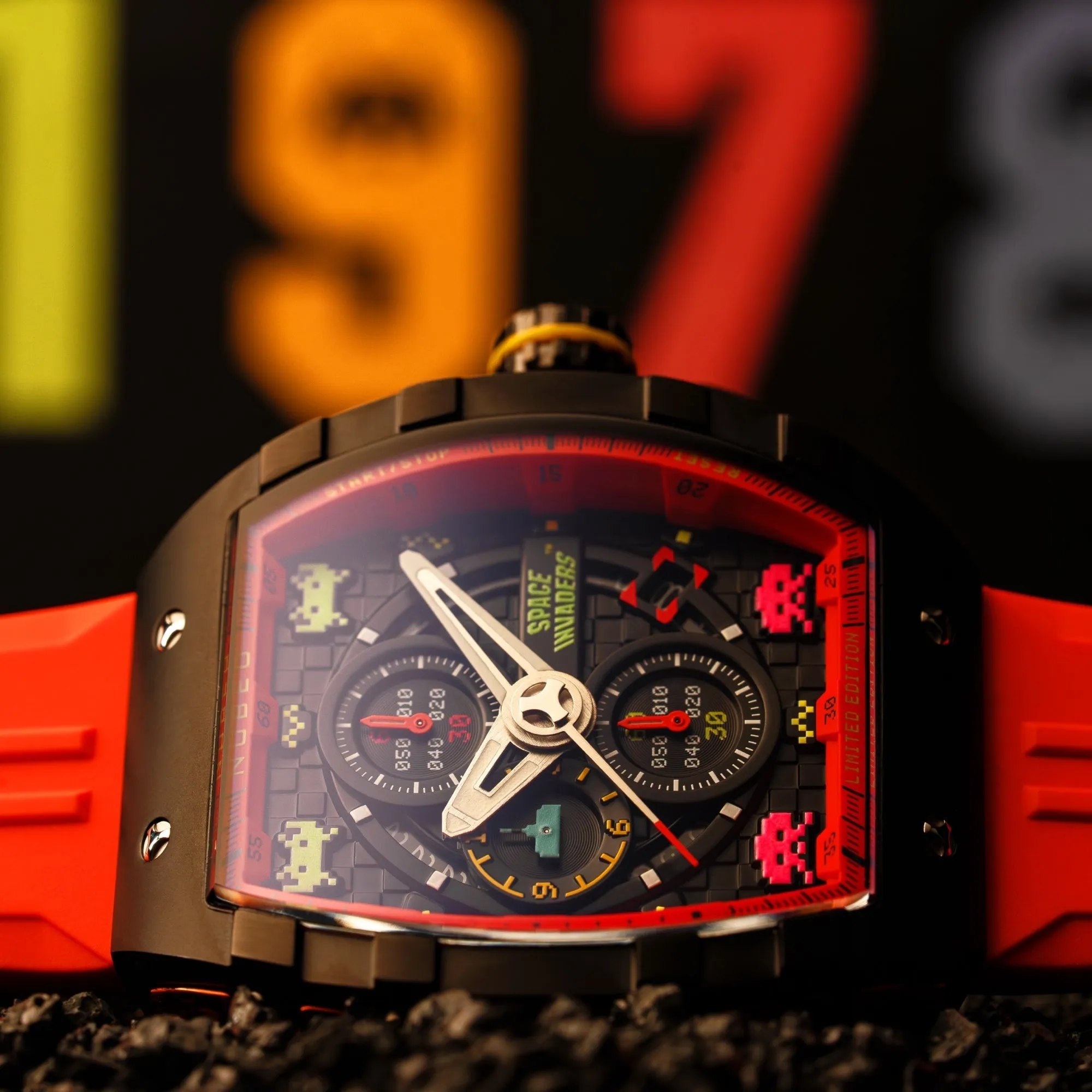 Nubeo Magellan Chronograph Space Invaders Limited Edition Pixel Red Men's Watch NB-6024-SI-06